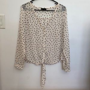 Pearl White w/ Blue Polka dot Medium Blouse